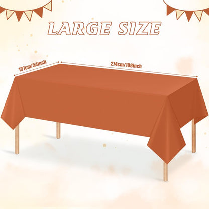 YIDAKO 3Pcs Orange Tablecloths for Rectangle Tables,Disposable Plastic Table Cloth,Waterproof Table Cover for Fall Thanksgiving Harvest Birthdays Weddings Party Decorations,54 x 108 Inch