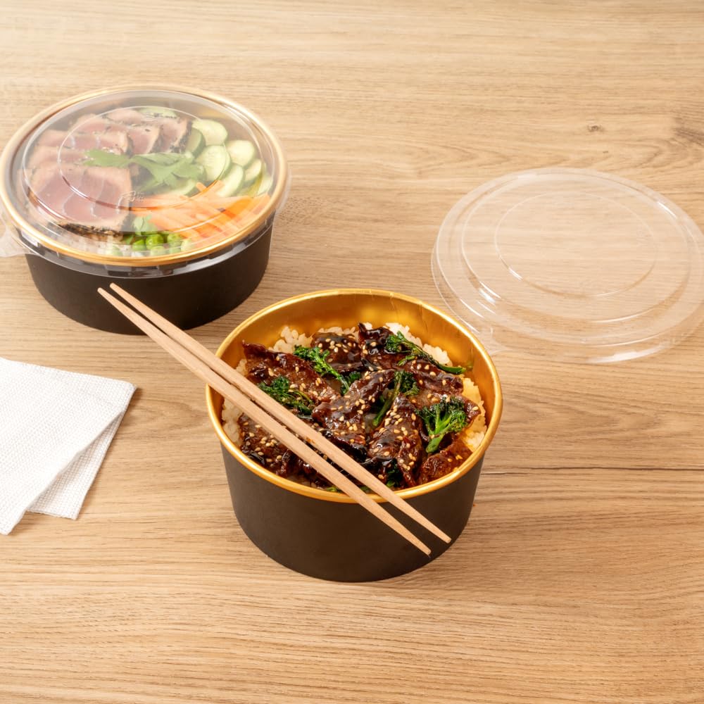Foil Lux 33.4 OZ Take Out Containers, 200 Insulated Foil Lining Food Containers - Greaseproof, Black And Gold Paper To Go Food Containers, For Hot Or Cold Foods, Lids Sold Separately - Restaurantware