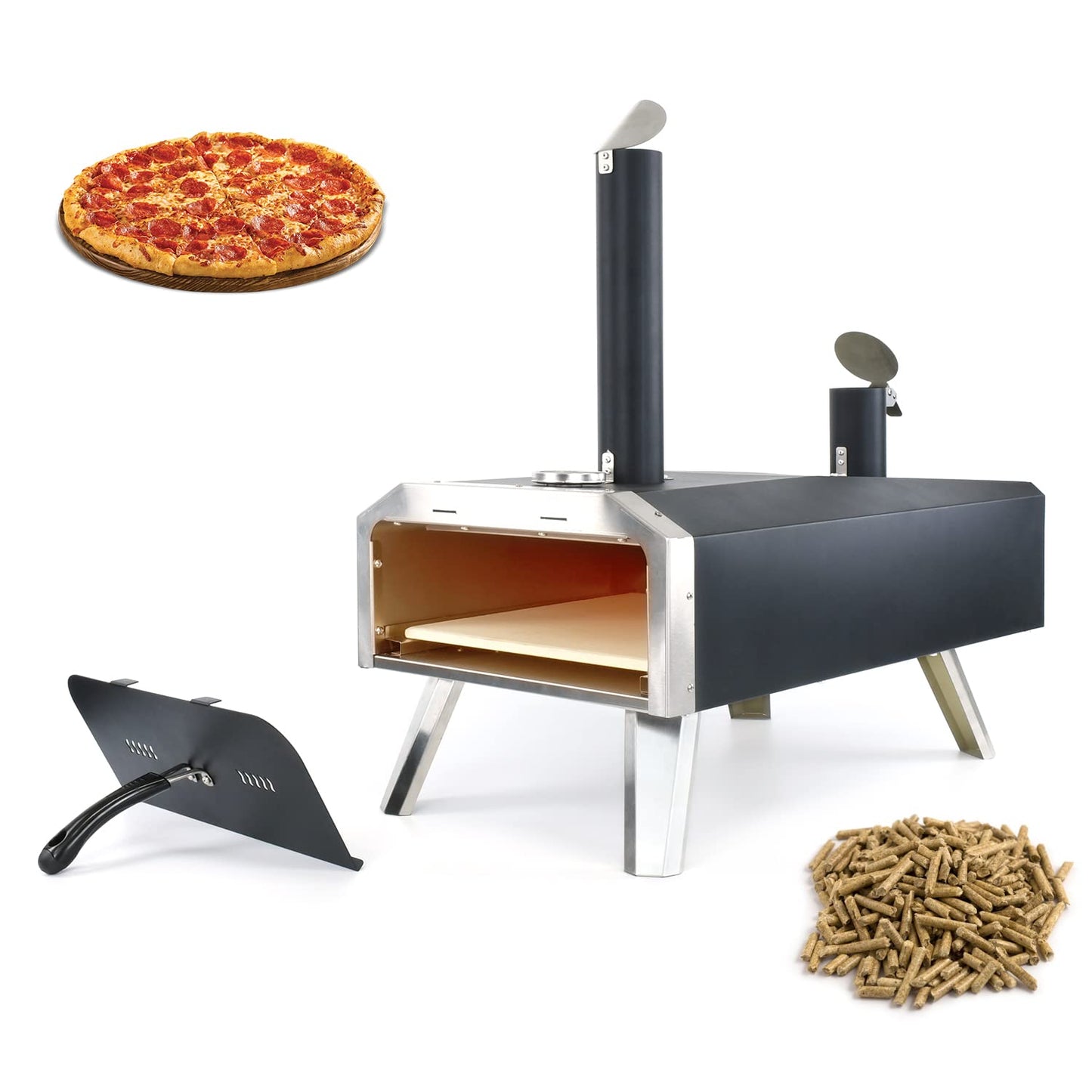 BNDHKR Outdoor Pizza Oven Portable Wood Pellet Pizza Oven Countertop Pizza Oven with 12 Inch Pizza Stone and Stainless Steel Fold-Up Legs for Outside Kitchen Backyard Party Camping