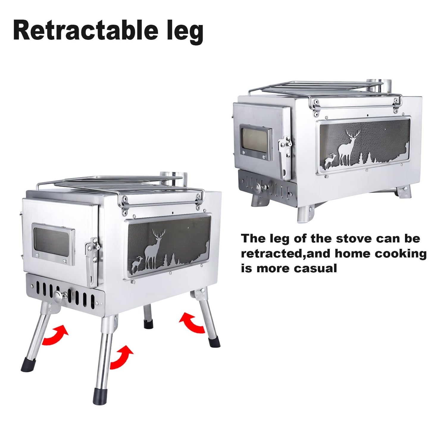 Outdoor Camping Tent Stove Portable Camping Stove Stainless Steel Stove With Chimney Pipe for Outdoor Cooking Camping BBQ Accessories