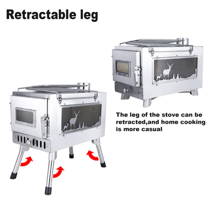 Outdoor Camping Tent Stove Portable Camping Stove Stainless Steel Stove With Chimney Pipe for Outdoor Cooking Camping BBQ Accessories