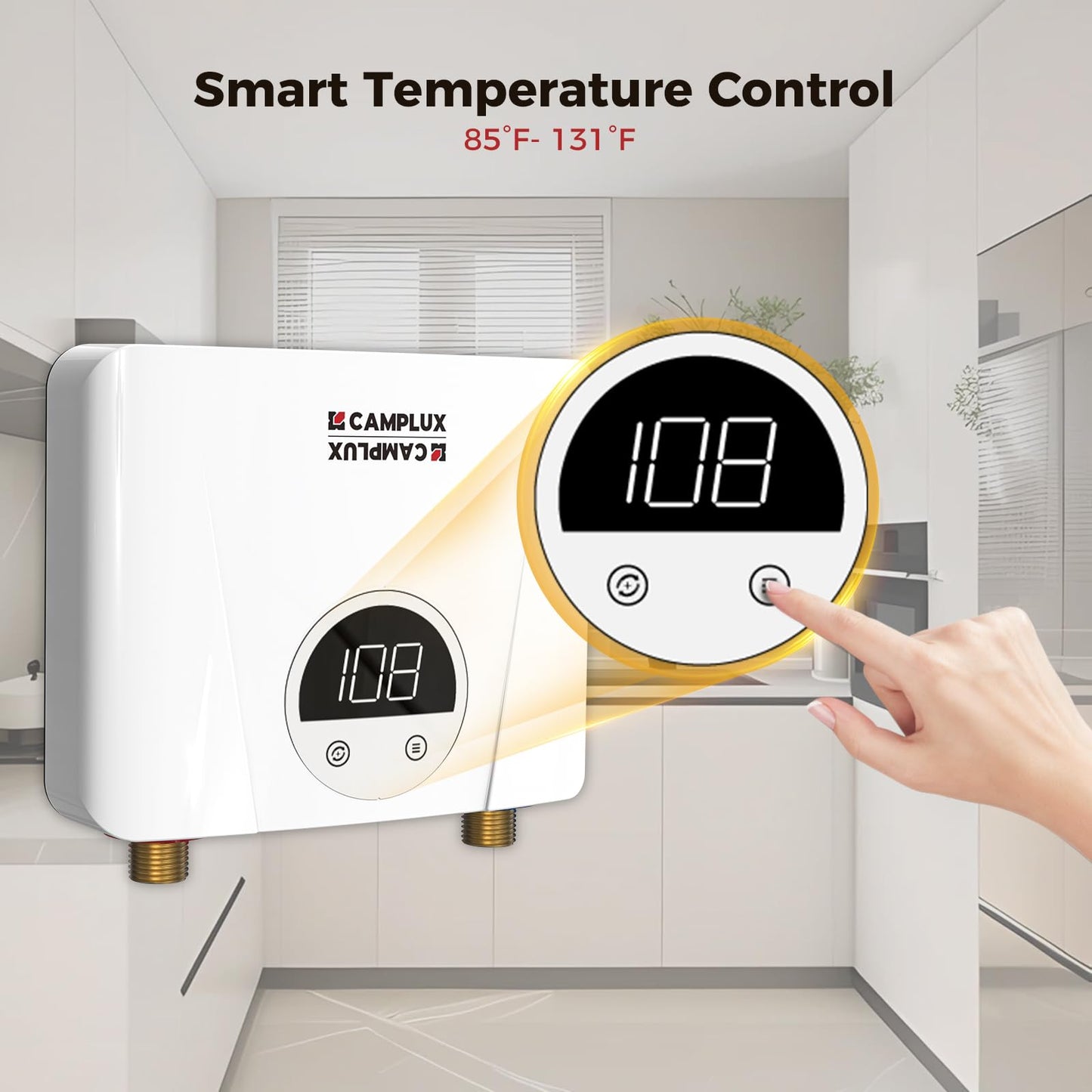 CAMPLUX Tankless Water Heater Electric 120V, 3500W Point of Use Instant Hot Water Heater, Save Space for Sink Wall Mounted LED Digital Display CSA Certified
