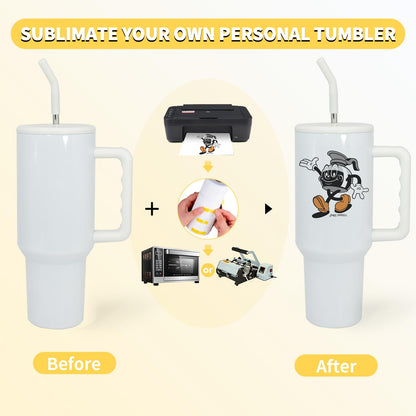 FECBK 40 oz Sublimation Tumbler with Handle and Straw Keeps Cold for 34 Hours Leakproof Stainless Steel Double Wall Vacuum Insulated Travel Mug Sublimation Blank Tumblers Bulk White 16 Pack