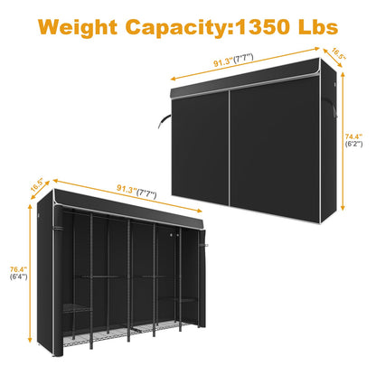 ULIFHOME H50C Extra Large Clothes Rack with Cover, Freestanding Portable Closet, Covered Clothing Racks for Hanging Clothes, Heavy Duty Garment Rack, Wardrobe Closet with Black Cover Max Load 1350 Lbs