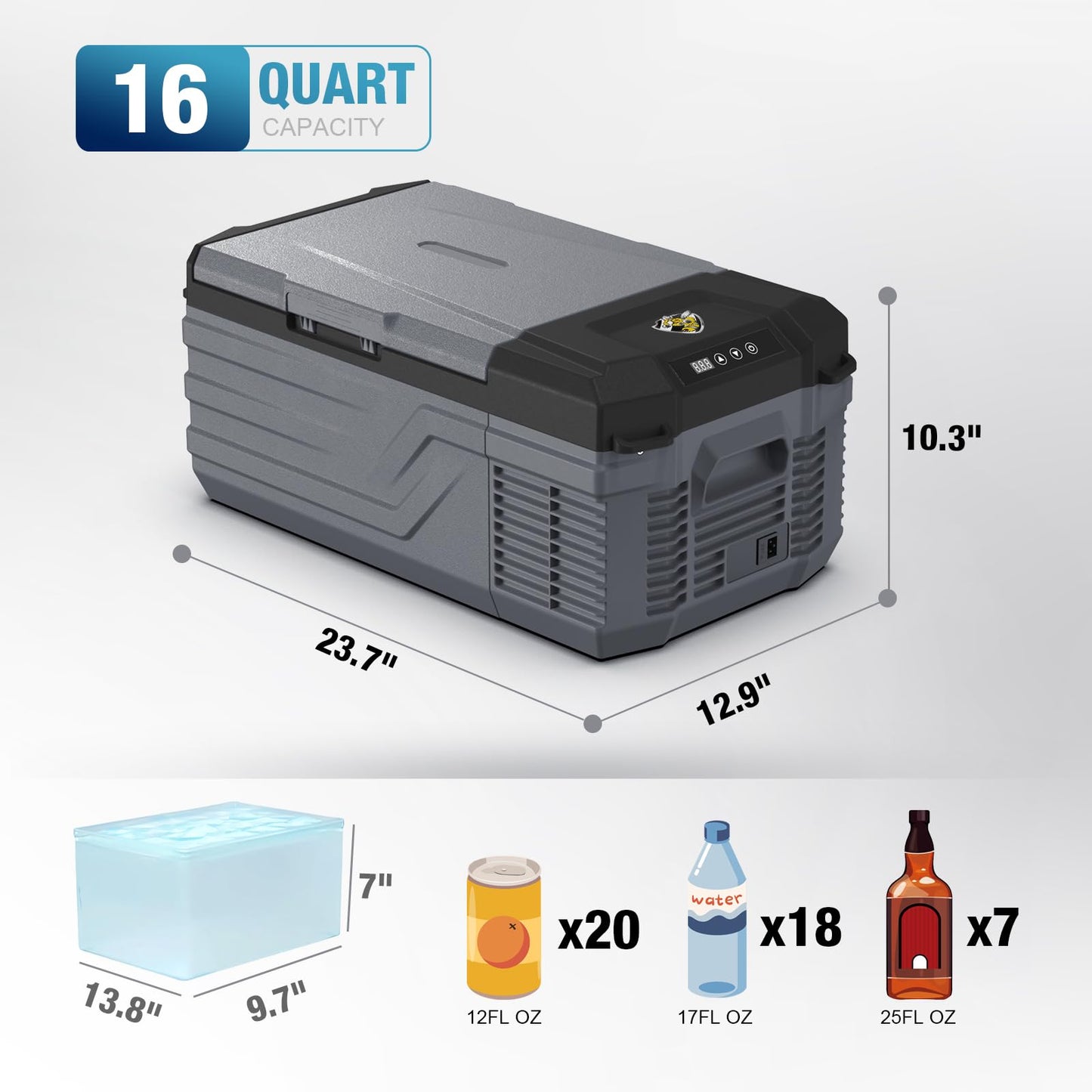 YELLOW JACKET 12 Volt Car Refrigerator, 16 Quart Electric Cooler, Portable Car Fridge for Outdoor Camping Travel, 12V/24V DC 110~240 Volt AC Refrigerator for Truck RV Home Office,-4℉-68℉
