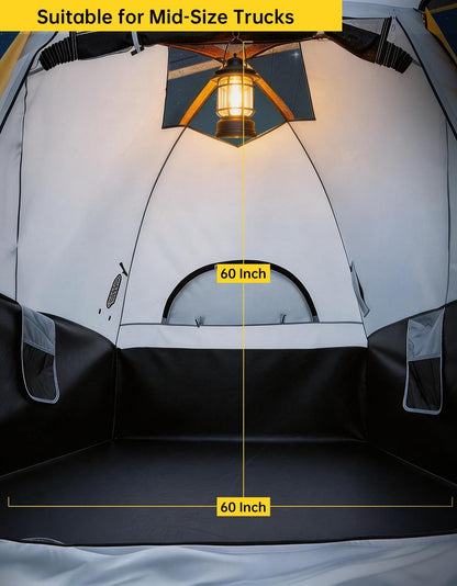 Pickup Truck Tent with Awning Shade,210 d Waterproof PU3000 Oxford Truck Camper for Chevy Silverado 1500 F150 Ram 1500