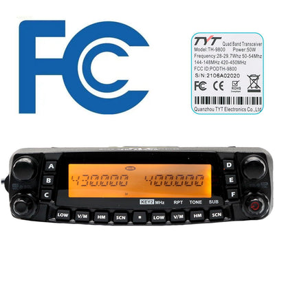 TYT TH-9800 Quad Band Mobile Transceiver 50W, 10M/6M/2M/70CM Amateur Mobile Car Ham Radio with V+U Cross-Band Repeater W/Cable