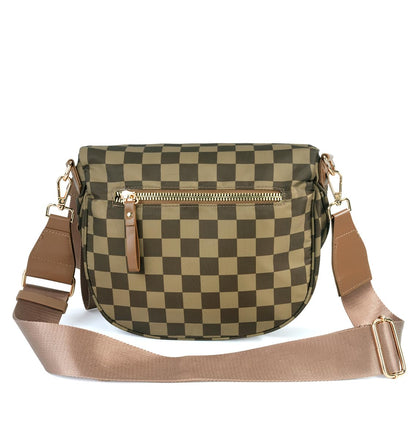 Spacious Checkered Nylon Crossbody Bag Bum Bag Checkered Handbags Wallets for Women