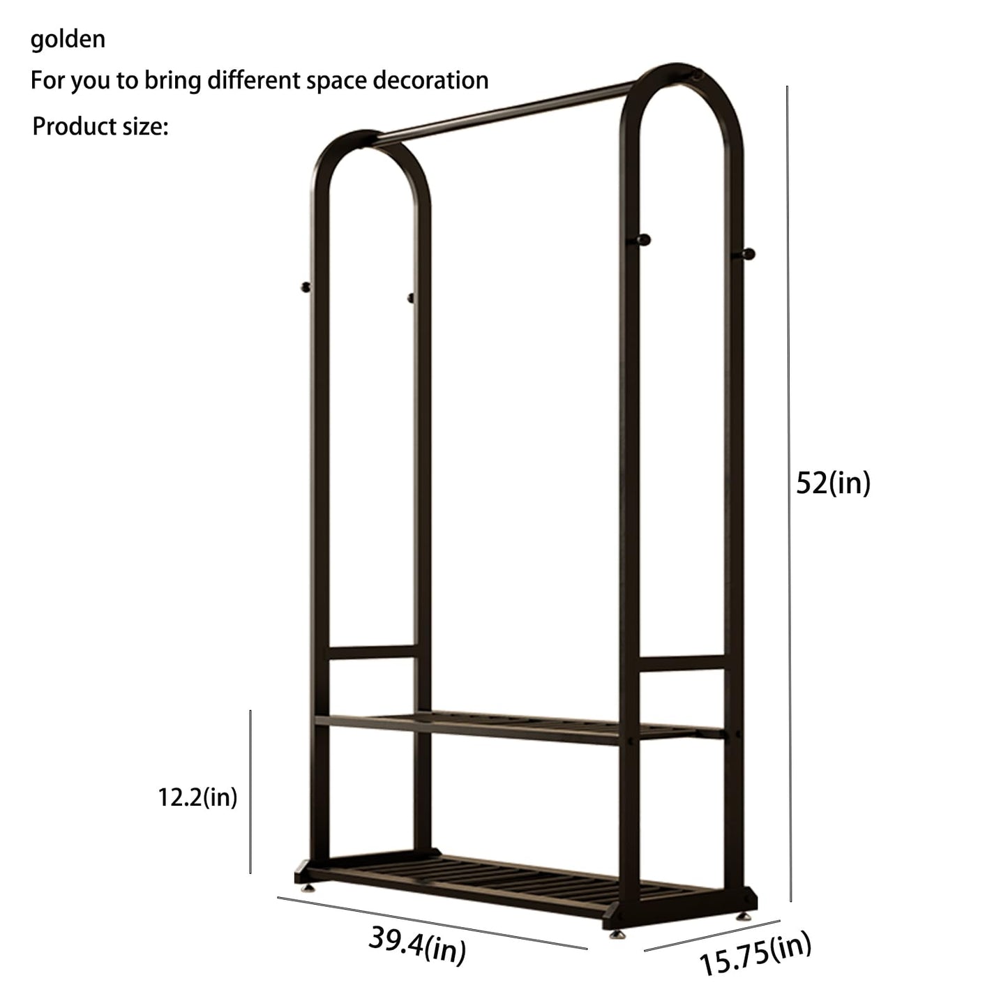 ZHBHYZ Sturdy metal clothes rack,Black freestanding clothing rack with bottom shelves and 6 side hooks,garment rack for hanging clothes,Modern wardrobe rack for Bedroom or cloakrooms