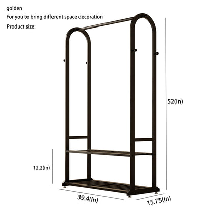 ZHBHYZ Sturdy metal clothes rack,Black freestanding clothing rack with bottom shelves and 6 side hooks,garment rack for hanging clothes,Modern wardrobe rack for Bedroom or cloakrooms