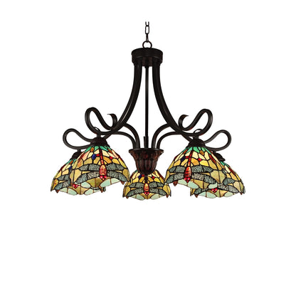 Chloe Lighting Empress Dragonfly Tiffany-Style Chandelier 5 Light 27in Wide Dark Bronze Multicolor Glass Model CH3T471GD27-DD5
