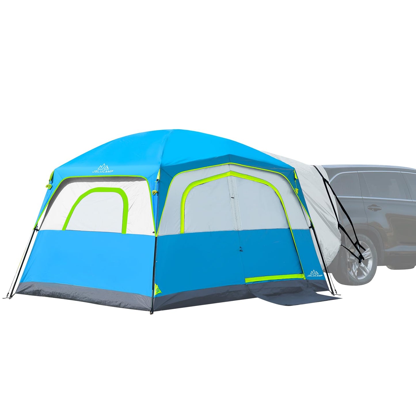 JELUCAMP SUV Tents for Camping 6 Person Waterproof, Car Family Camping Tent with Tailgate Attachment for SUV, Jeep, Truck with Cap, Easy Setup Large Tent for Outdoor Camping, Blue