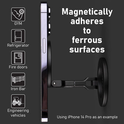 Double Magnetic Ring Phone Holder – Gym Phone Stand | 1/4" Screw Hole | Compatible with iPhone 16/15/14/13/12 Pro Max Series & MagSafe Cases (MS-01R)