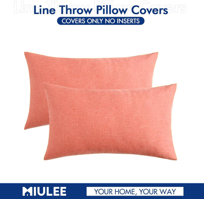 MIULEE Decorative Outdoor Throw Pillow Covers - Waterproof Faux Linen Cushion Cases | 20x12 Inch Blush Pink (Pack of 2)