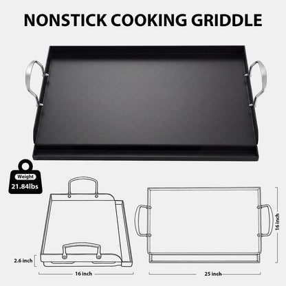 Utheer 25" x 16" Pre-Seasoned Nonstick Cast Iron Griddle for Gas & Charcoal Grills – Universal Flat Top with Grease Groove, Reinforced Ridges & High Sidewalls, Great for Parties, Camping & Tailgating