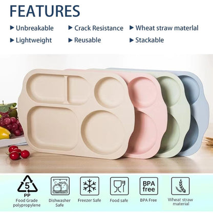 PUPOPIK 12 Inch Divided Plates4 PCS - Reusable Unbreakable Wheat Straw Plates, Dinnerware Lunch Tray Plates Tableware for Kitchen, Picky Eaters, Campers and Portion Control (Blush)