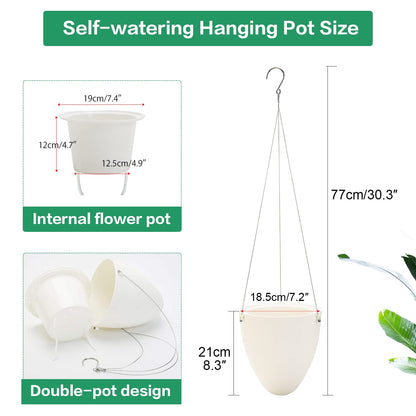 Sungmor 3 Pack Self Watering Hanging Planters, Unique Eggshell Shape Indoor Outdoor Hanging Pots for Plants, Modern White Plastic Flower Pots Home Decor Hanging Basket