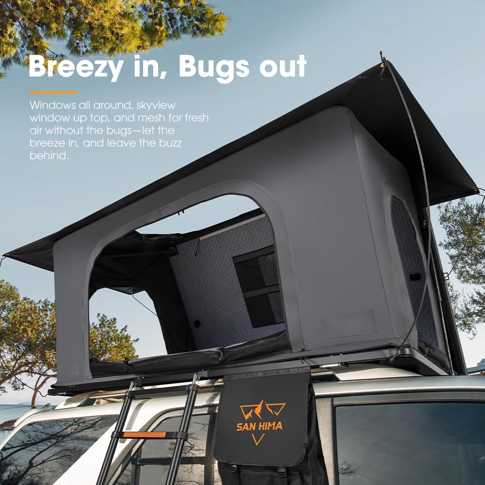 SanHima Rooftop Tent Hard Shell - Hotham Side Overland Aluminium Roof Top Tent Side-Open Design, Larger Space, Tri-Color LED Light & Skyview Window, for 2-3 People Car SUV Truck Camping
