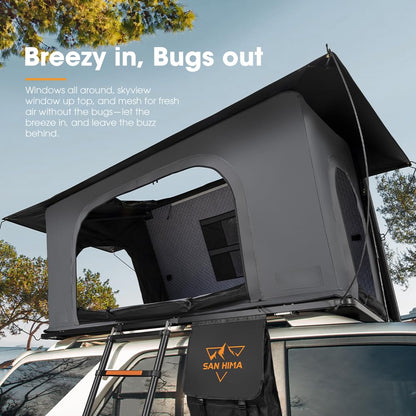 SanHima Rooftop Tent Hard Shell - Hotham Side Overland Aluminium Roof Top Tent Side-Open Design, Larger Space, Tri-Color LED Light & Skyview Window, for 2-3 People Car SUV Truck Camping