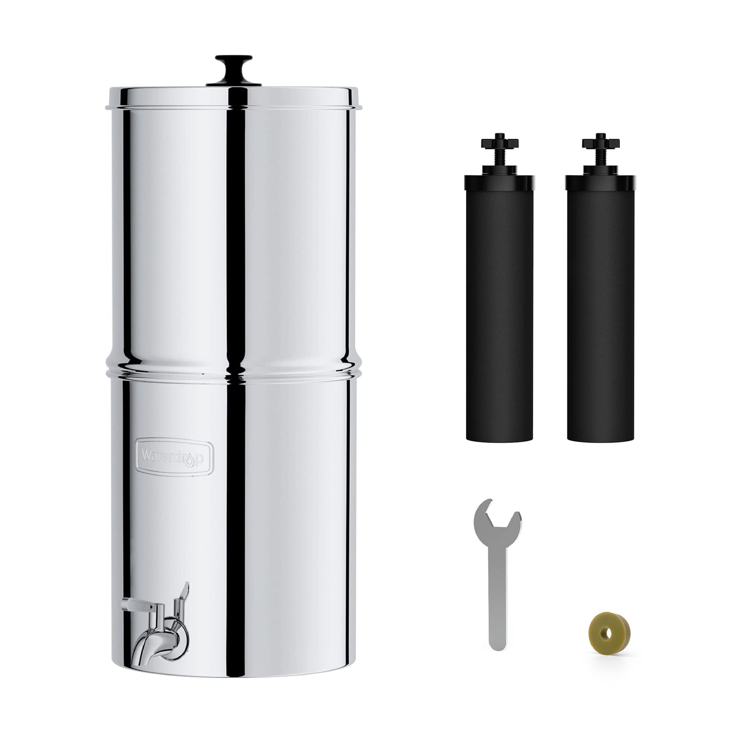 Waterdrop TK-A Gravity Water Filter System, NSF/ANSI 42&372 Standard, Reduces Lead and up to 98% of Chlorine, with 2 Black Carbon Filters and Metal Spigot for Home, Travel, 2.25G