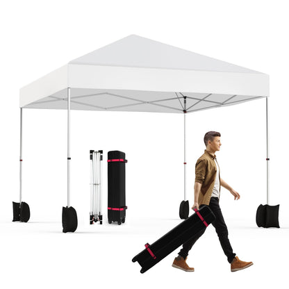 Hipicute Pop Up Canopy Tent 10x10ft, 1-Person Setup Instant Tent Shelter, Portable Commercial Outdoor Canopies w/Roller Bag, 4 Weight Bags 4 Ropes & 8 Stakes for Beach Events Parties Camping, White