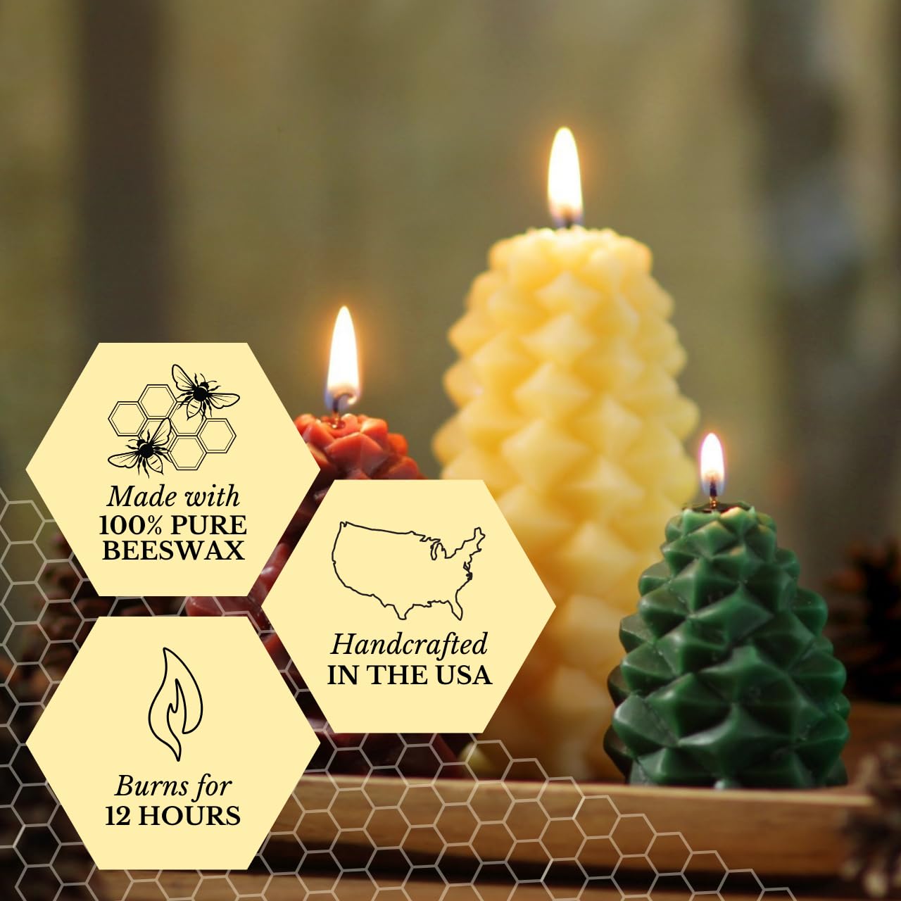 Big Dipper Wax Works Medium Pinecone Candle – Chestnut, Handcrafted 100% Pure Beeswax, 20-Hour Clean Burn, Unscented Eco-Friendly Winter & Holiday Décor, 4” x 3” Sculpted Candle
