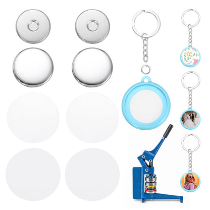 MECCANIXITY 10 Sets Button Maker Supplies 25mm / 0.98 Inch Blank Badge Button Parts Badge Parts with Blank Paper for Hand Press Crafts Making Double-Sided Keychain, Blue