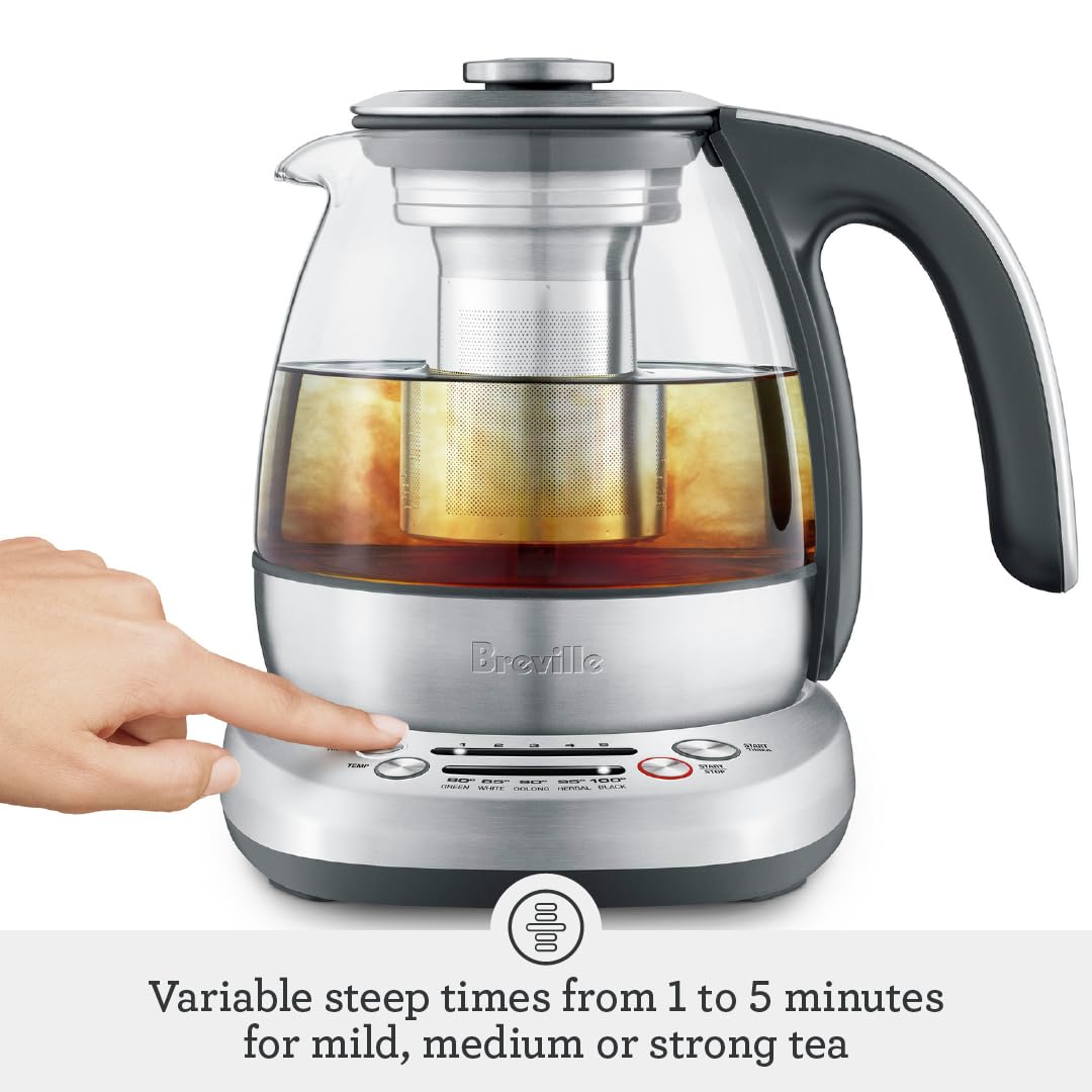 Breville BTM500CLR Tea Maker Compact Infuser and Water Kettle, 4 Cup, Brushed Stainless Steel and Glass