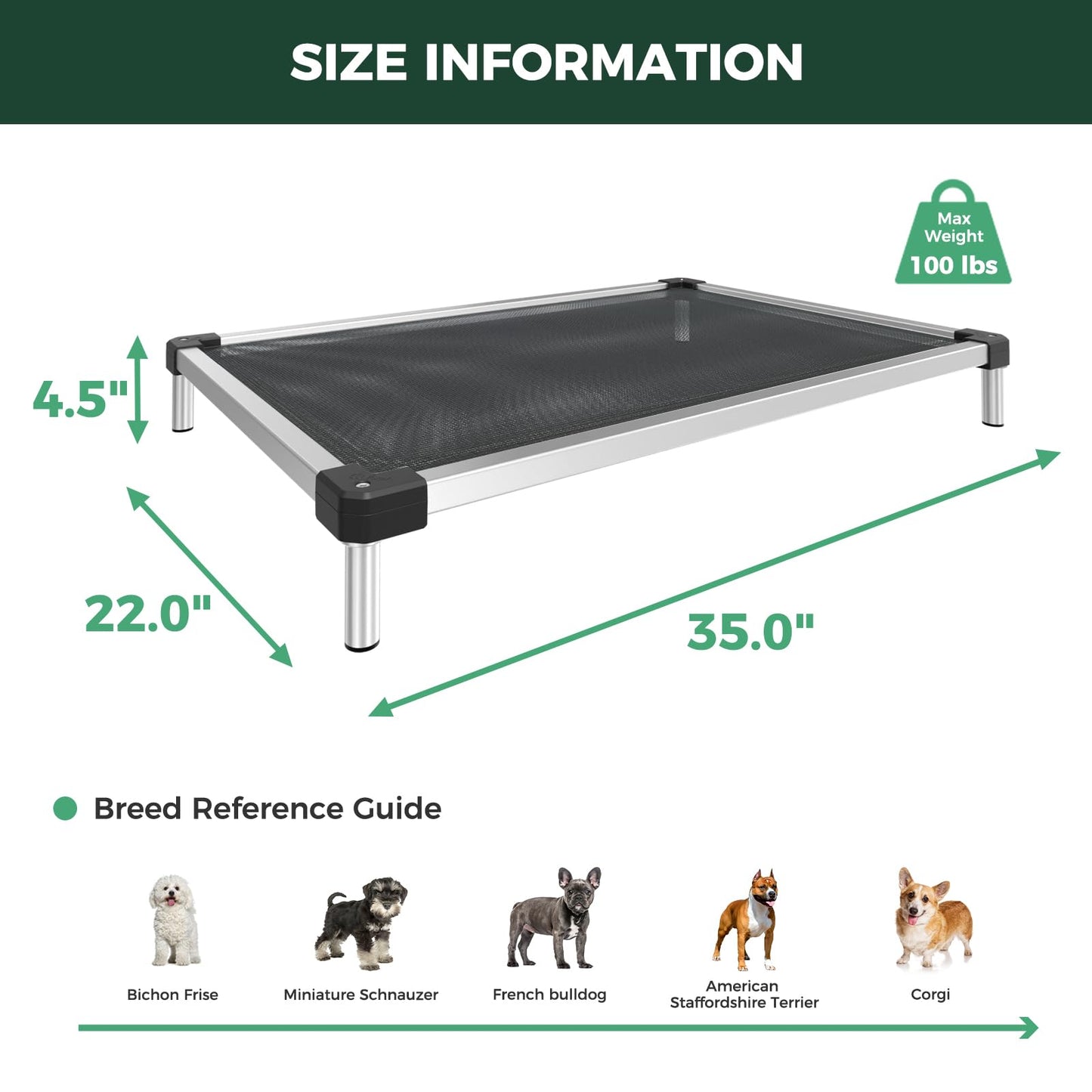 FXW TitanNest Chew-Proof Elevated Dog Bed, Raised Cot for Indoor/Outdoor/Camping Use, Durable & Waterproof Cooling Pet Bed for Small Dogs, 35.0" L x 22.0" W x 4.5" H, Black