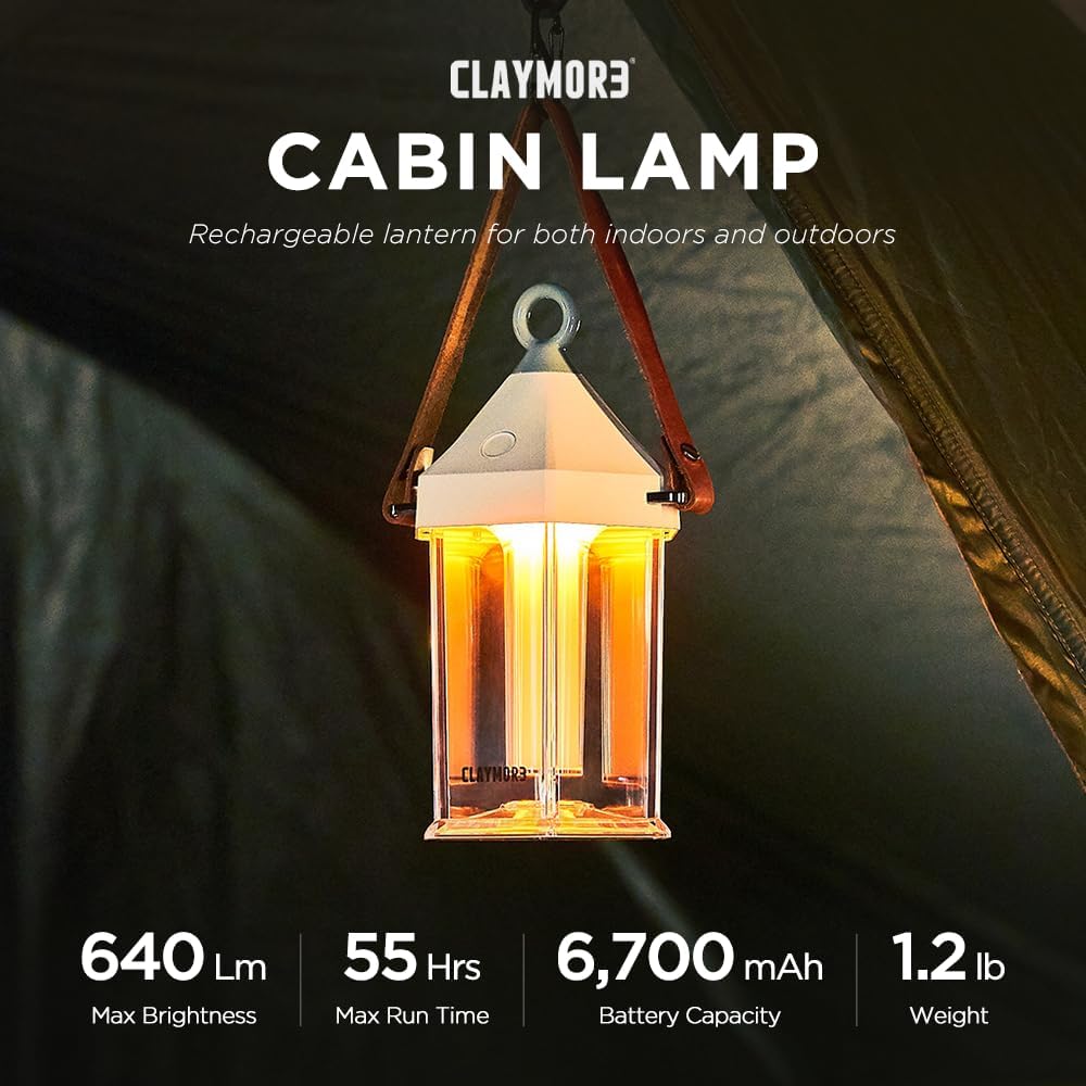 CLAYMORE Cabin Lamp (Ivory) - Aesthetic Portable Lantern for Outdoor Glamping, Camping, Events, Parties & Tents. USB-C Charging, Up to 55 Hours Battery Life, 3 Light Modes.