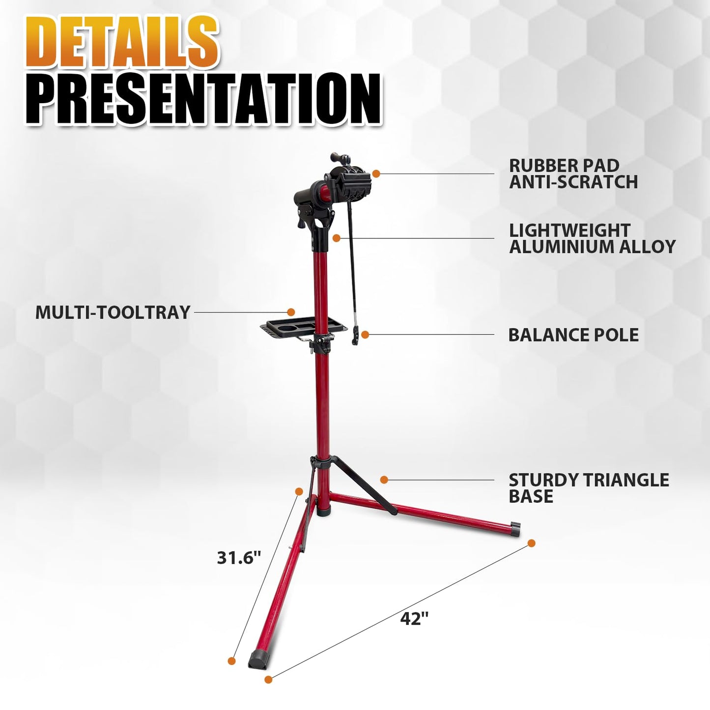 Bike Repair Stand Max 110 lbs, Portable Aluminum Bicycle Workstand for Electric, Heavy Duty Mechanic Maintenance Workstand with Tool Tray, Mountain and Road Bike (Red)