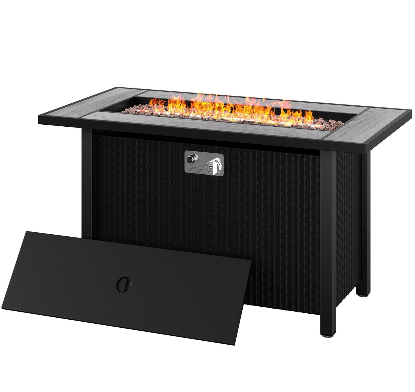 45 Inch Propane Fire Pit Table, 50,000 BTU Outdoor Gas Fire Pit for Patio & Backyard, Rectangular Firepit Table with Lava Rocks, 2-in-1 Convertible Outdoor Table