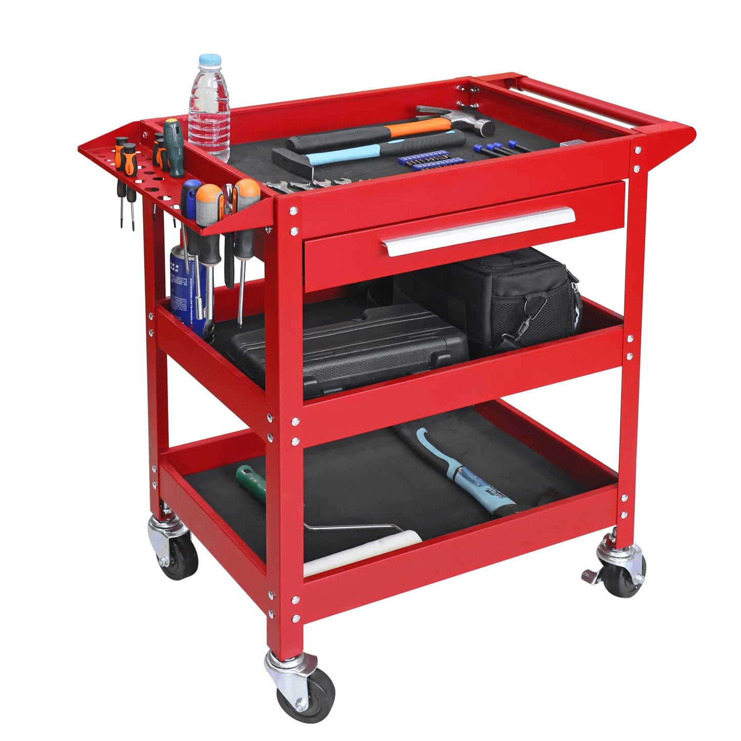 GSTANDARD APTB311R Torin Rolling Tool Cart with Drawer: 3 Layer Tool Oragnizer with Foam Pad and Heavy Duty Utility Cart with Four Swivel Casters, Red
