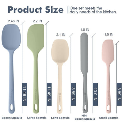 ChefAide 5 Pieces Silicone Spatula Set, Food Grade Rubber Spatula, Upgrade Strong Handle with Ergonomic Grip, Heat Resistant Up to 600°F for Nonstick Cookware, Cooking
