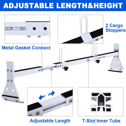 LMYYGOO Universal Van Ladder Rack, Adjustable 57"-63" for Chevy Express 1500 2500 3500 Ford Econoline GMC Savana Full-Size, 5-Section Stable Frame, 800 lb Capacity, Fits Rain Gutter Vans