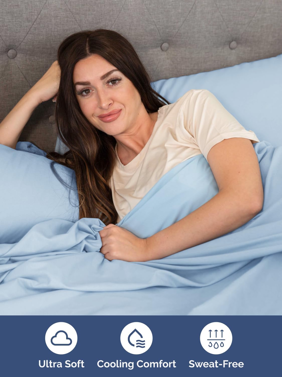 Skiennix Extra Deep Split King Sheet Set - 7 Piece Breathable Cooling Bedding - Soft Wrinkle-Free Light Blue