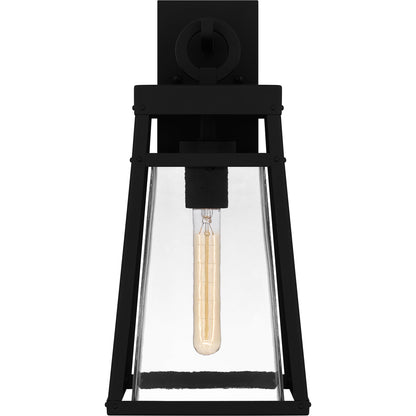 Quoizel Godfrey Outdoor Wall Lantern, Coastal Armour 17 Inch 1-Light Matte Black Transitional Wall Sconce, Clear Rain Glass, 100W, Decorative Outside Lights for Patio, Porch, Garage or Yard