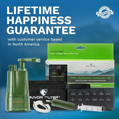 Survivor Filter PRO Extender Series – Portable Water Filter Pump with Extra Replacement Filters – Tested in USA Labs – Bacteria, Parasite and Virus Removal – Ultimate Survival & Backpacking Gear