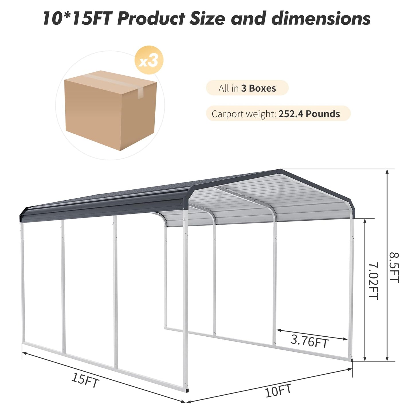 10x15 FT Heavy Duty Metal Carport with Galvanized Steel Roof, Oversized Car Shelter for Trucks Boats Tractors – Outdoor Vehicle Canopy for Driveway, Yard, Farm