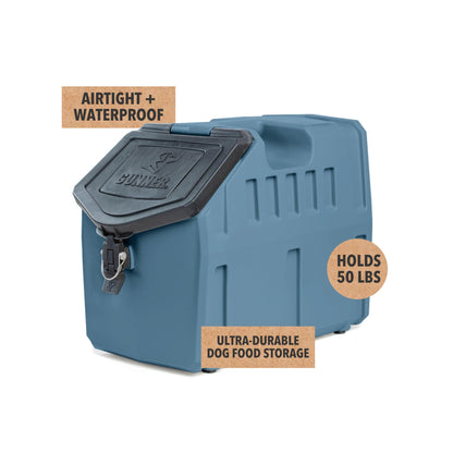 GUNNER 50 lbs Dog Food Storage Container with Measuring Scoop – Waterproof & Airtight Pet Food Bin for Dry Food, Corn, Chicken Feed, Bird Seed & Treats – 3 Cup Ergonomic Scooper with Markers - Blue