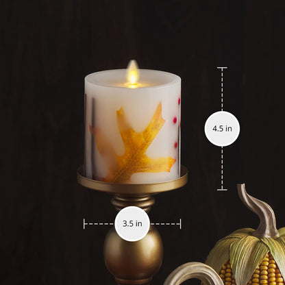 Luminara Embedded Flameless LED Candle - Orange Leaf 3.5" x 4.5" - Moving Flame Pillar, Battery Operated Timer, Real Wax, Unscented, Safe