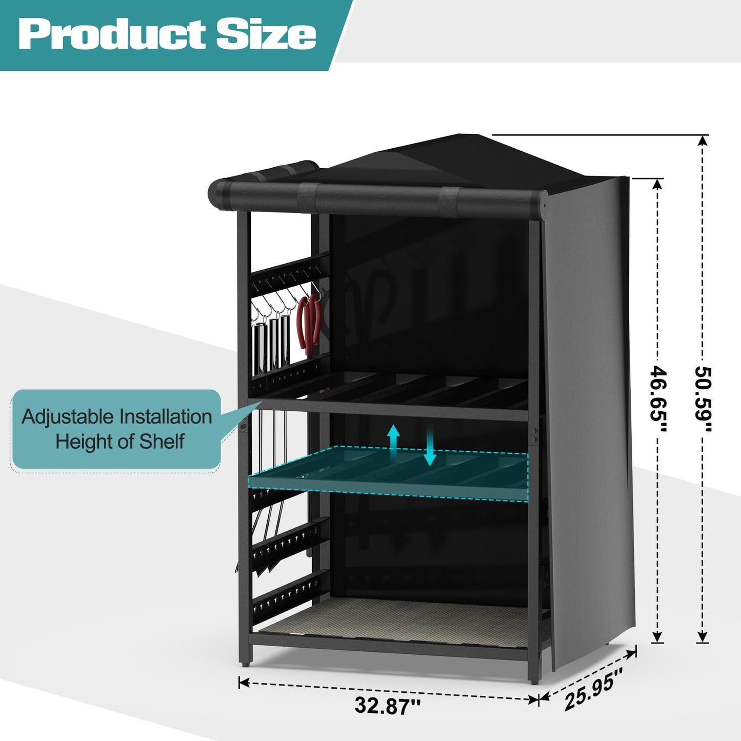 Bknius Storage Station for Solo Stove Bonfire 2.0, Yukon, Ranger, Storage for Fire Pit Tools and Accessories, Firewood Rack Outdoor with Waterproof Cover, Iron Black