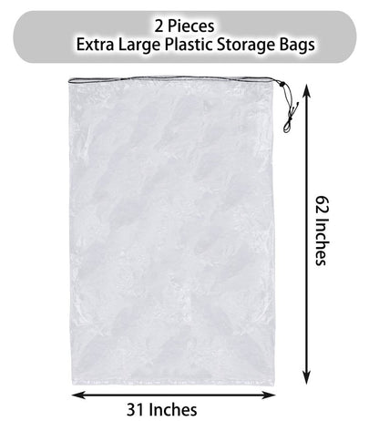 2 Pack Golf Bag Cover, 31x62 inches Extra Large Clear Drawstring Dust Covers Plastic Storage Bags, Good for Household Organizing Reusable