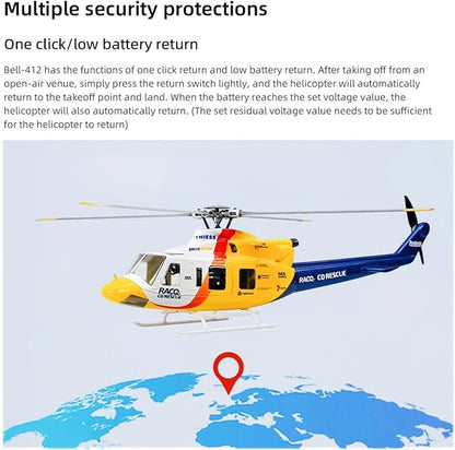 FLYWING BELL-412 470-Class RC Military Helicopter 2.4G 6CH GPS Positioning &amp Auto-Return 3D Flight &amp 4 Modes Quick Detachable Propellers RTF Version for Adults &amp Advanced Enthusiasts