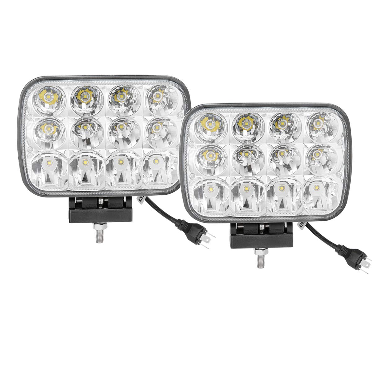 Lightronic 5x7 inch Rectangular Off-Road LED Headlight for Jeep & Truck, 6000K Cool-White, Flood & Spot Combo Beam, Plug & Use H4 Connector, IP68 Waterproof/Dustproof, 12V/24V DC, 2-Pack