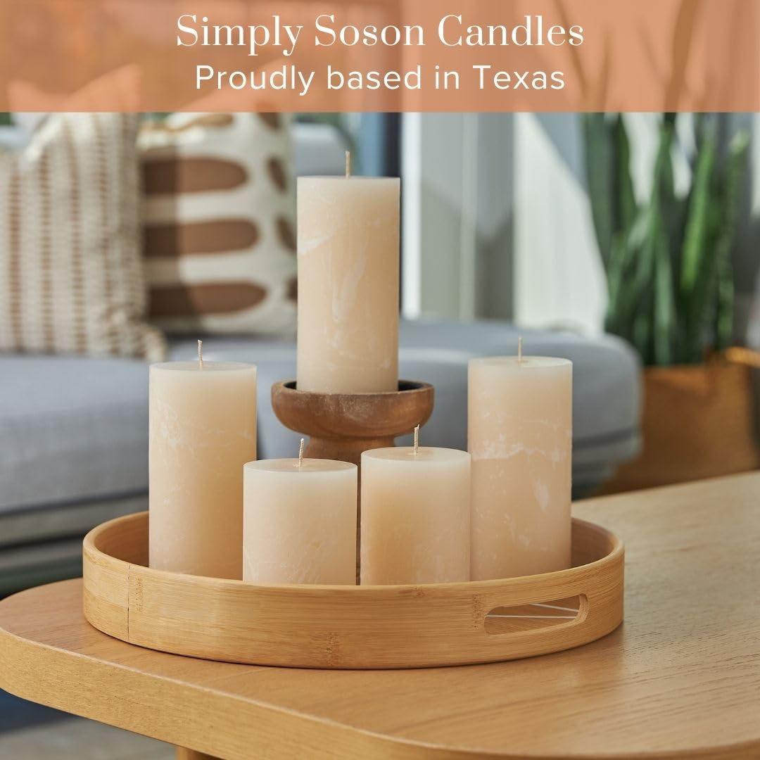 Simply Soson 3x4 inch Ivory Pillar Candles Set of 3, Rustic Texture, Unscented Ivory Candles, Dripless Candles, 3 inch Pillar Candles Ideal as Wedding, Parties, Spas, Dinner, Home Decoration, Church