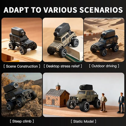 1:64 Full-Scale Die-Cast RC Car with Camera KF32 Mini 4WD Desktop Off-Road Crawler Remote Control Racing Vehicle Model(Yellow)