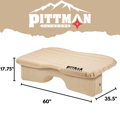 Pittman Outdoors Backseat Bed Air Mattress – 60” Rear Seat Air Mattress for Trucks, Vans & Large SUV – Includes Pump, Pillow & Storage Bag – Inflatable Back Seat Air Mattress – Tan
