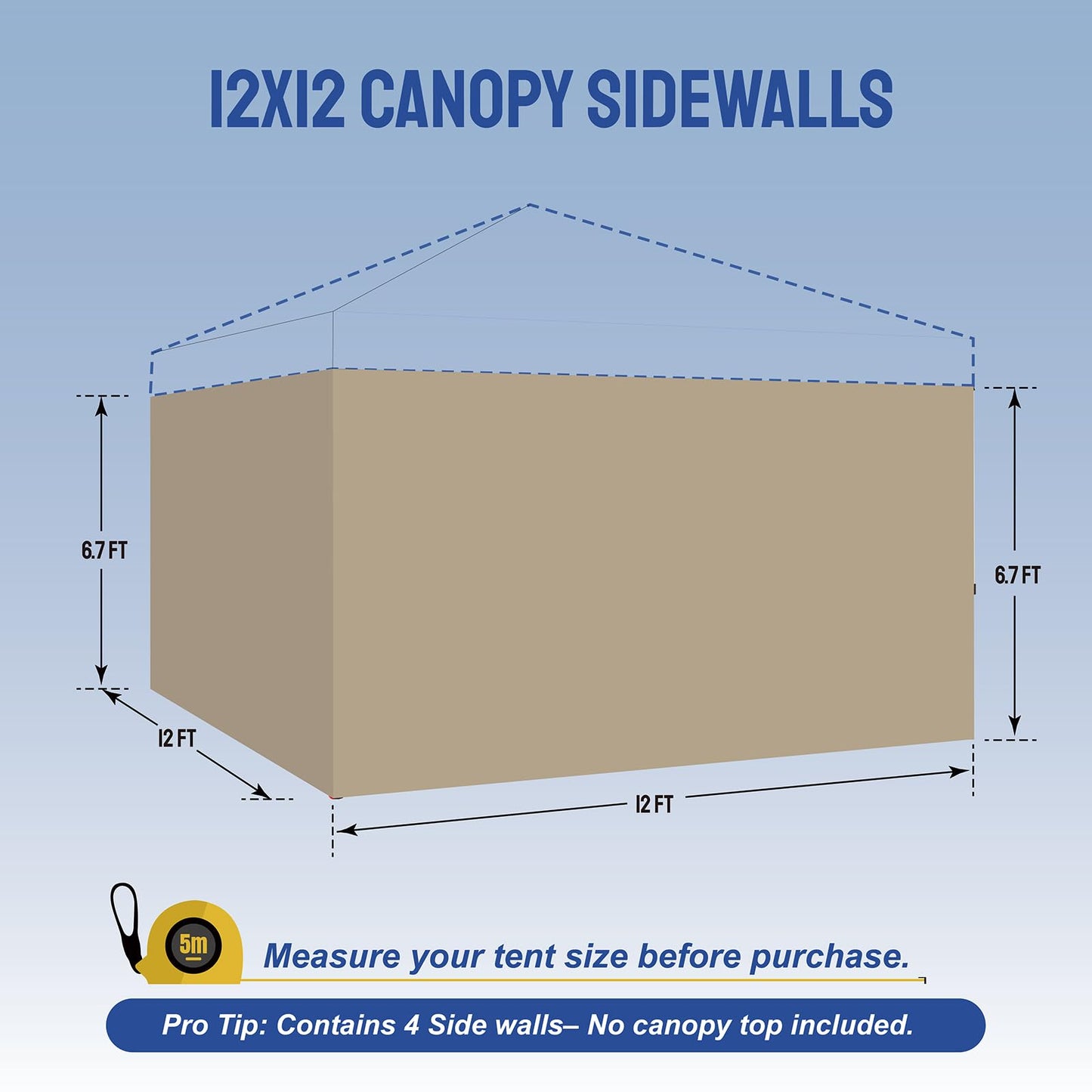 CROWN SHADES 12x12 Canopy Sidewalls (4pck) - Side Walls 12x12, Sidewalls for Canopy - Tent Accessories, Beige