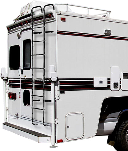 OUTPRIZE Universal Exterior RV Ladder, 7.6FT-8.4FT Aluminum Travel Trailer Ladder, 250lbs Capacity, Black